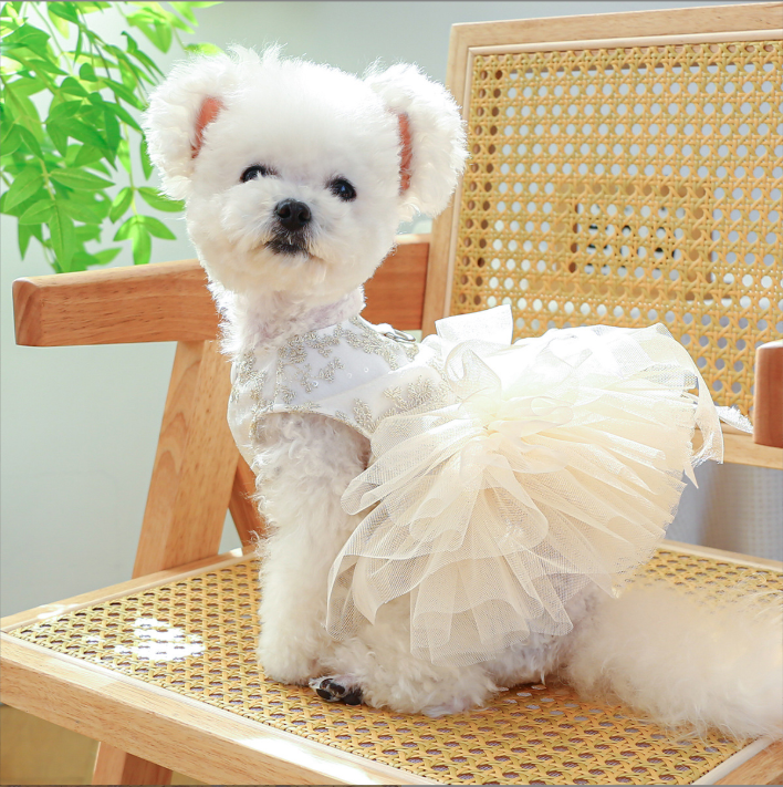 Elegant  Pet Wedding Costume Dog Tulle Tutu Dress with Sequin Bodice